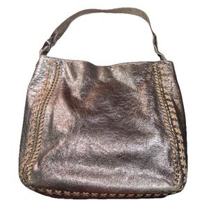 Elaine Turner Women's Metallic Leather Hobo Handbag Purse Champagne Gold